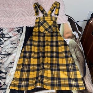 Plaid Yellow Overall Mini Dress